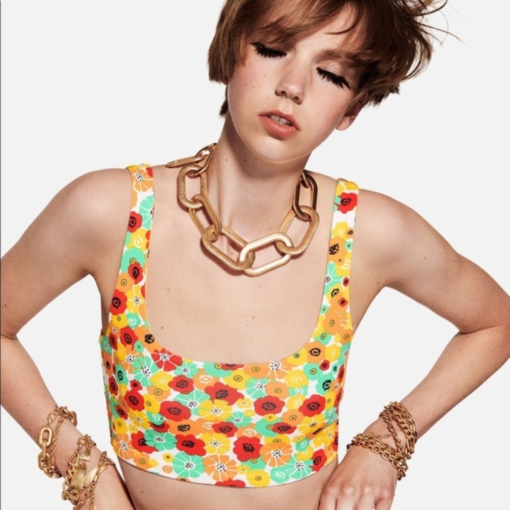 Zara floral printed stretchy crop top - large